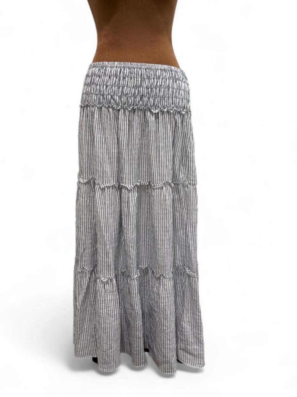 Max Studio Blue and White Striped Smocked Tiered Maxi Skirt XL